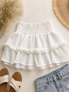 Kendall & Kylie White Tiered Smocked Skater Skirt